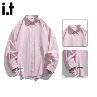 Chocoolate it men's striped commuter long-sleeved shirt men's 2026 spring new american loose casual versatile shirt red and white stripes counter quality l recommended 110-130jin jin equals 0.5 kg