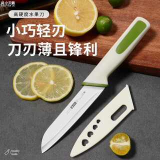 小天籁不锈钢水果刀家用小刀西瓜刀便携户外削皮刀露营果皮刀具收纳刀套 奶白绿柄水果刀【带刀套】