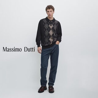 Massimo dutti spring new product 2026 men's classic retro diamond pattern high-end polo collar long-sleeved sweater 01190218 navy blue m (180/96a)