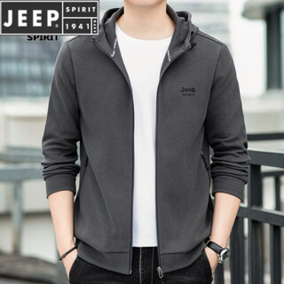 Jeep spirit2026 spring and autumn new knitted hooded cardigan sports jacket men's fashion casual large size cardigan sweater gray l recommended 140jin jin equals about 0.5kg