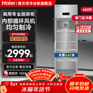 海尔（Haier）冰柜商用四门六门冰箱厨房柜立式酒店冷冻柜后厨速冻柜不锈钢冷藏柜肉类生鲜保鲜柜 【玻璃门款】430加强不锈钢 单门全冷藏403升