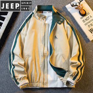 Jeep spirit spring new american sports style harrington jacket men's fashionable loose and multifunctional casual lapel work khaki note size m (105-140jin jin equals 0.5kg)