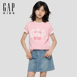 Gap gap girls 2026 spring new cotton logo printed round neck short t-shirt children's casual top 893637 pink 120 cm (6-7 years old) asian size
