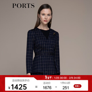 Ports autumn and winter new women's waist elegant gold plaid blazer lm9n035lcf055 blue plaid s (4)