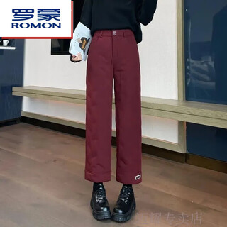 Romon down cotton trousers for women, women's outer wear, warm cotton trousers, winter 2024 new style, cold-proof, velvet and thickened cotton trousers for small people, ancora red l recommended 100-115 jin jin equals 0.5 kg