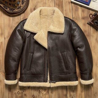 Xiaohongshu american retro original ecological sheep fur all-in-one b3 flight suit for men winter warm genuine leather brown l recommended 120jin jin equals about 0.5kg