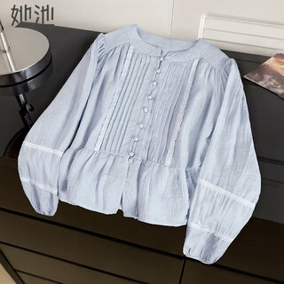 She pool accordion pleated right shoulder long sleeve shirt women's 2026 spring new lace stitching french elegant shirt