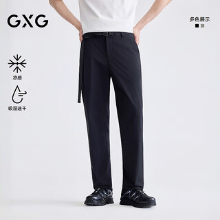 Gxg men's cool and quick-drying belt buckle light pants outdoor textured casual pants 26th summer new product black l