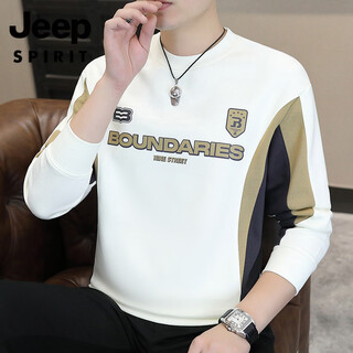 Jeep spirit spring new trendy brand splicing contrasting color long-sleeved t-shirt men's letter printed round neck sweatshirt men's casual tops trendy 810 white m 165