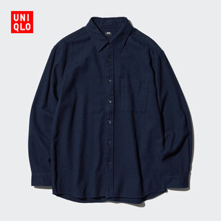 Uniqlo men's and women's flannel shirt long-sleeved shirt pure cotton thin jacket 470182 69 navy blue 4xl