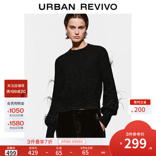 Ur2026 spring new women's charming bright silk feather round neck short knitted sweater uwg950286 black xxs