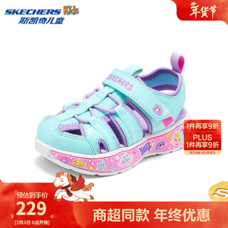 Skechers skechers cartoon style 2025 summer casual velcro lightweight girls' baotou sandals parent-child 303162n turquoise/lavender/tqlv 25