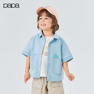 Papa new product crawling summer children's shirt boys embroidered denim top cool sun protection cute and versatile light blue 90