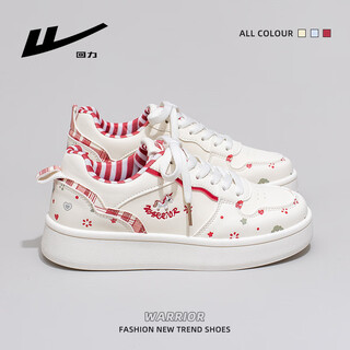 Pull back women's shoes casual thick-soled sneakers 2026 spring new fashion versatile sweet white shoes student thick-soled sneakers rice/red 37