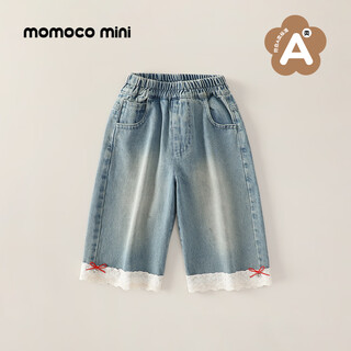 Mami maca (momoco) children's clothing girls jeans 2026 spring infant and child exquisite bow casual all-match jeans denim blue 73
