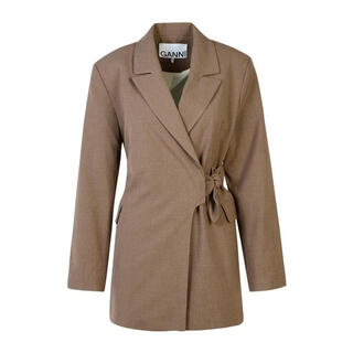 Ganni women's jacket warm slim long sleeve lace-up commuting work suit simple brown one size | eu-40