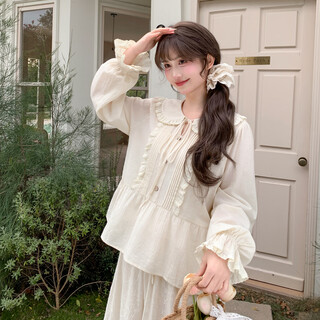 Mori girl tribe sweet pure cotton versatile doll collar shirt women 2026 new design loose long sleeve top spring apricot shirt single piece s model code