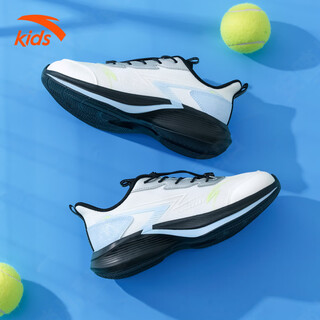 Anta children's sports shoes for men and older children 2026 spring and autumn new model densified mesh breathable shock-absorbing buckle one-piece running shoes papery white/dust blue/silver 33 foot length 20.5cm