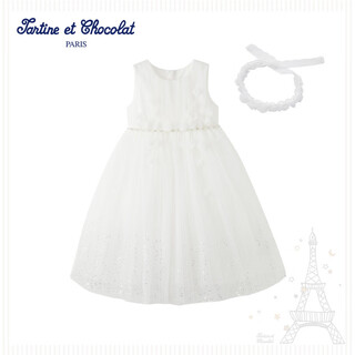 Tartine et chocolat french chocolate children's clothing 25 spring and summer new girls' round neck mesh dress ivory white 110/4a one size