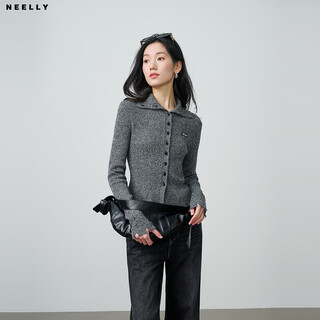 Neelly shopping mall's new spring style slim-fitting lapel gentle knitted cardigan for women slimming and skin-friendly top galaxy gray s