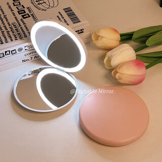 Uculed makeup mirror portable carry-on folding makeup mirror pink luminous mirror student home care white led folding mirror normal mirror rechargeable model