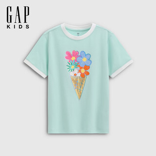 Gap gap girls and boys 2026 spring new style pure cotton printed round neck short-sleeved t-shirt children's casual top 869545 mint green 120 cm (6-7 years old) asian size