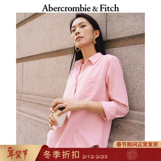 Abercrombie & fitch oxford shirt classic elk pattern women's spring and summer retro commuter long-sleeved shirt 140-4429 pink xs (160/84a)