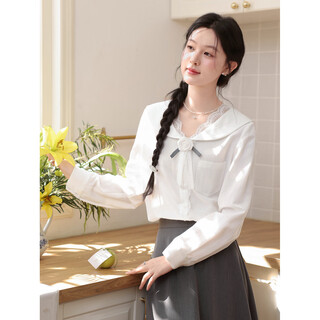 Lu xiangnan french shirt women's spring college style design white long-sleeved cardigan top white shirt s