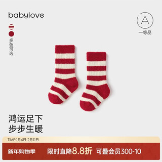 Babylove baby mid-calf socks winter warm plush newborn socks red striped socks baby one-year-old socks