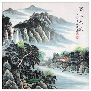 Chinese artists association of celebrity calligraphy and painting wu chengjian <rich waters and long flows> hand-painted landscape paintings chinese paintings ink paintings oil paintings prints and calligraphy flowing waters make wealth <rich waters and long flows> office decoration painting entrance oil paintings and prints artwork 68x68cm
