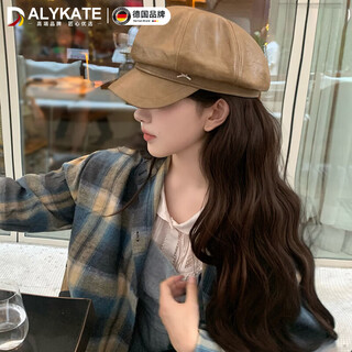 Dalykate german face-showing small pu leather octagonal hat for women 2026 new navy beret british retro newsboy hat khaki one size adjustable (54-58cm)
