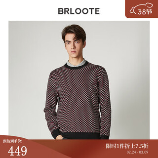 Brloote jacquard wool sweater for men, diamond plaid sheep wool warm sweater for winter, black and red 170/92a