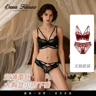 Dana farrow brand 2026 new sexy lace underwear women's bra big breast slimming anti-sagging suit for women burgundy suit 70b one size