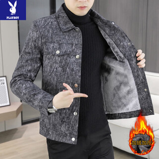 Playboy (playboy) velvet jacket men's autumn and winter 2026 new trend casual light mature style short lapel winter men's jacket black m suitable for 90-105jin jin equals 0.5 kg