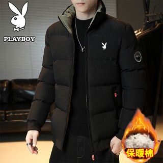Playboy (playboy) cotton-padded jacket for men in winter, long-sleeved, warm, stand-up collar, thickened jacket, cotton-padded jacket for young and middle-aged people, black 2xl