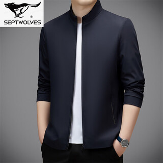 Septwolves leader men's jacket new spring and autumn middle-aged business casual stand collar solid color jacket zipper men dark blue m 170