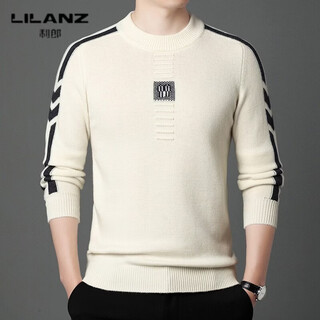 Lilanz pure wool sweater autumn and winter new men's round neck casual pullover sweater thickened warm sweater plain white thickened 2xl (180) 54