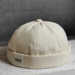 Complete and sturdy beanie hat, rogue yuppie curled-edge landlord hat for men, trendy brand, versatile beanie hat for women, off-white, adjustable