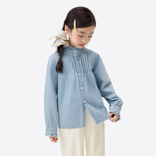 Xiaoyinman girls denim shirt star button 26 new spring sweet and stylish casual top for middle-aged and older children