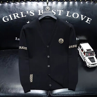 B prorsum burberry european station trendy brand slim v-neck spring and autumn wool knitted cardigan jacket men's little monster embroidered sweater f style black--xl =52 (135-150jin jin is equal to 0.5 kg)