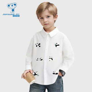 Jeanswest jeanswest 2026 spring new panda cartoon boys' shirt pure cotton comfortable long-sleeved printed shirt dcm white 2100 110 cm