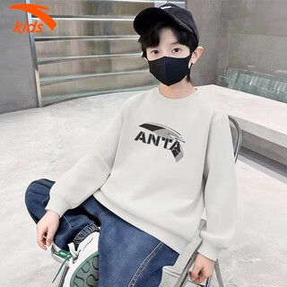 Anta kids anta children's sweatshirt 2026 new boys round neck loose children's clothing medium and large children casual fashion knitted pullover white sand gray store manager recommended spring new style (loose and soft/casual and versatile) 160 cm