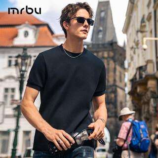 Mr. bu anti-wrinkle thickened warm round neck t-shirt men's solid color bottoming shirt piano black l/175