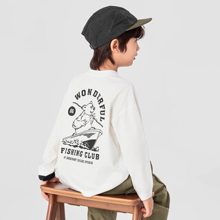 Duojia class a standard children's t-shirt spring and autumn adventure bear fun long sleeve boys casual cotton breathable top fashion white 110