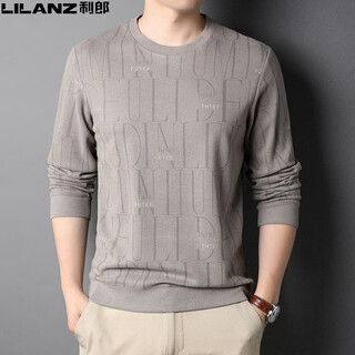 Lilan men's long-sleeved t-shirt 2026 spring and autumn new pure cotton round neck thin bottoming shirt casual men's sweatshirt trendy beige thin l (170) (recommended 120-140jin jin equals 0.5 kg)