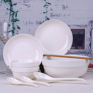Huwanjia 18-head household dish set ceramic bowl plate noodle bowl soup bowl combination tableware chinese microwave bowl and chopsticks pure 2 plates 2 bowls 2 spoons 2 chopsticks 1 soup bowl 1 spoon