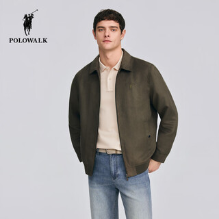 Polowalk men's leather jacket 2026 spring new men's retro shirt collar leather jacket commuter casual zipper jacket olive green m m