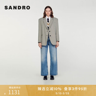 Sandro otoño e invierno mujer temperamento de moda francesa chaqueta de solapa de muesca a cuadros en contraste blanco y negro b198/blanco y negro l (40)