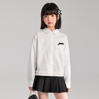 Ueki miu college style girls' shirt pure cotton children's long-sleeved shirt bow spring and autumn white 120