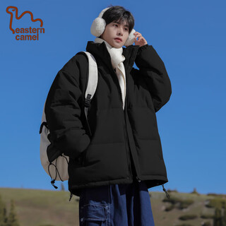 Eastern camel american solid color stand collar down jacket for men in winter 2025 new thickened warm jacket cotton-padded jacket men's 99999 black thickened and warm, winter cold protection xl
